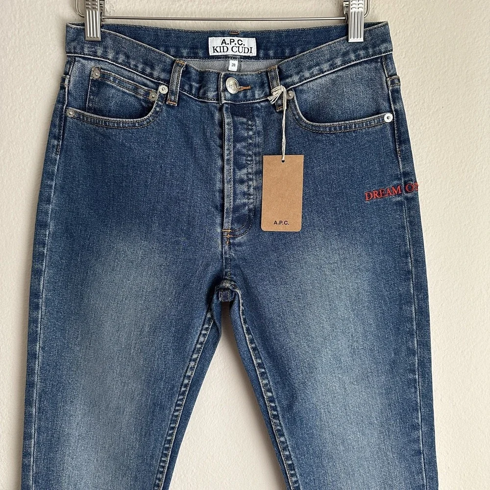 A.P.C. Kid Cudi Petit New Standard Jeans 28 Blue Dream‎ On Embroidery Button Fly